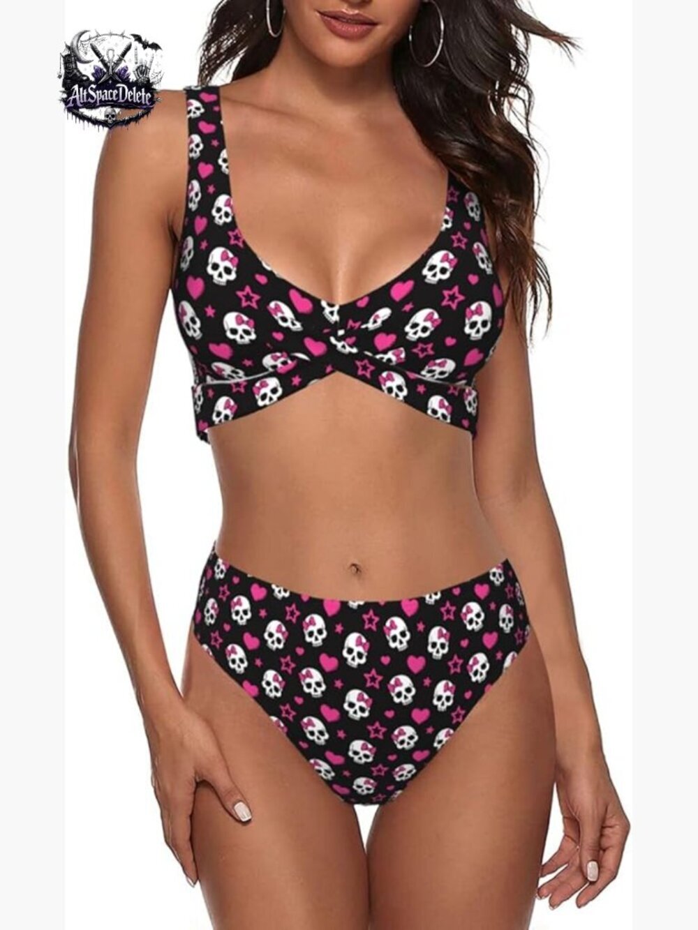 Women's High Waisted Bikini Set V Neck Thong Bottom Adjustable Straps